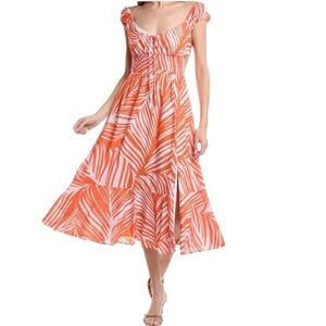 NWT Hutch Anthropologie Quincee Linen Blend Orange/White Maxi Dress Med 6-8